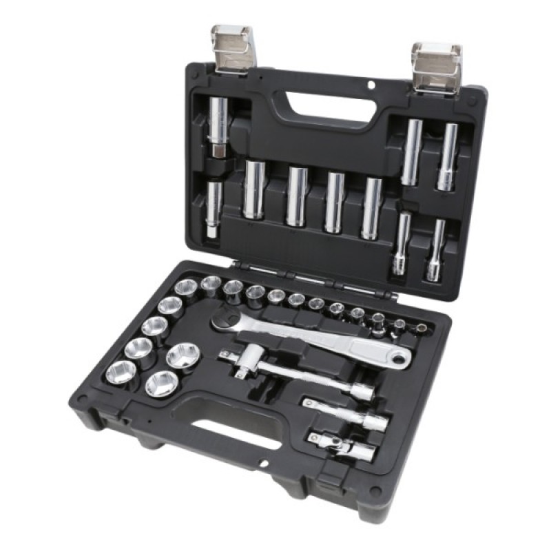 Bộ khẩu và tay vặn 3/8", 33 chi tiết (28 khẩu, 5 phụ kiện, có hộp)