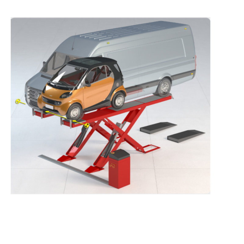 Cầu nâng cắt kéo kiểm tra góc đặt bánh xe 4,3 Tấn, lắp chìm, 3 pha, màu đỏ (bao gồm đĩa lái Italy và bộ phụ kiện)