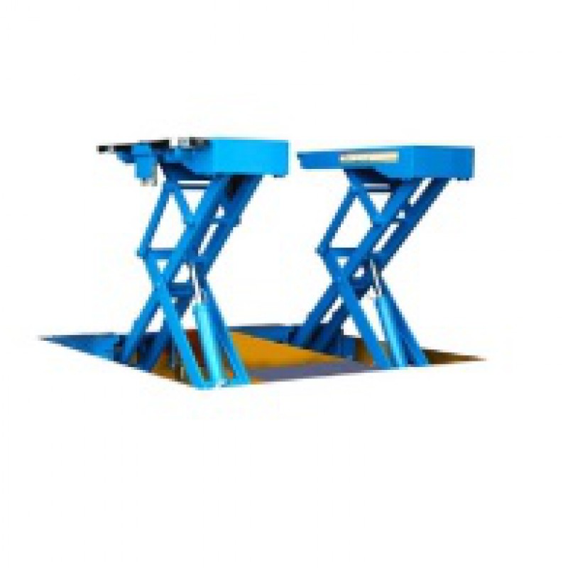 Cầu nâng cắt kéo nâng bụng 3,5 Tấn, lắp chìm, có tay nâng (3 pha, màu xanh)