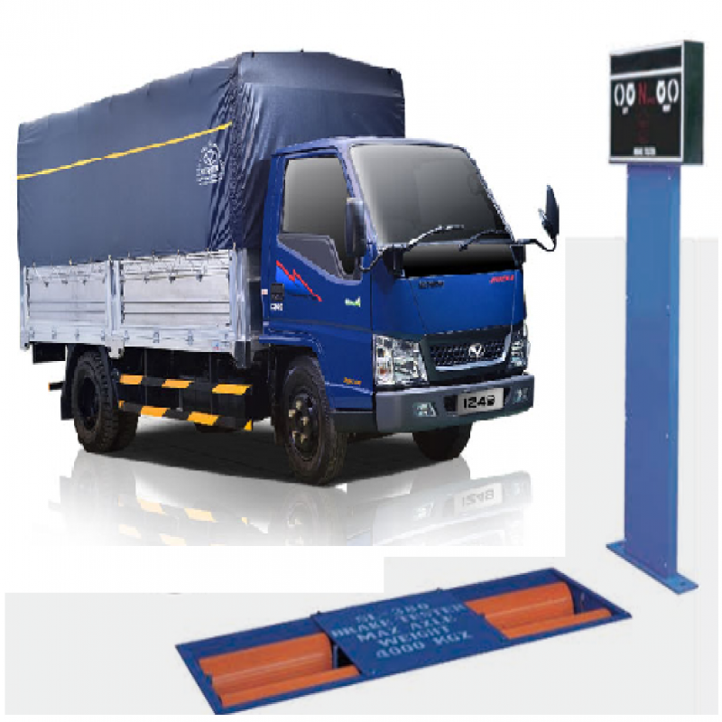 Bệ kiểm tra phanh ô tô tải, bus nhẹ, tải trọng 10 tấn có hỗ trợ khí nén (Màu ghi xám - Bao gồm giá đỡ màn hình)