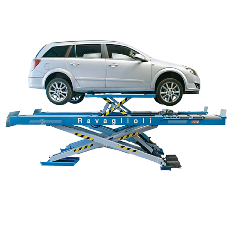 Cầu nâng cắt kéo kiểm tra góc đặt bánh xe 5 tấn, lắp chìm, có bàn nâng phụ (3 pha. màu xám RAL7016)